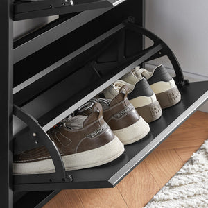 SoBuy Scarpiera Salvaspazio Slim Scarpiera con 3 Ribalte Mobile Portascarpe Regolabili da Ingresso Nero 61x25x120 cm FSR165-H-SCH