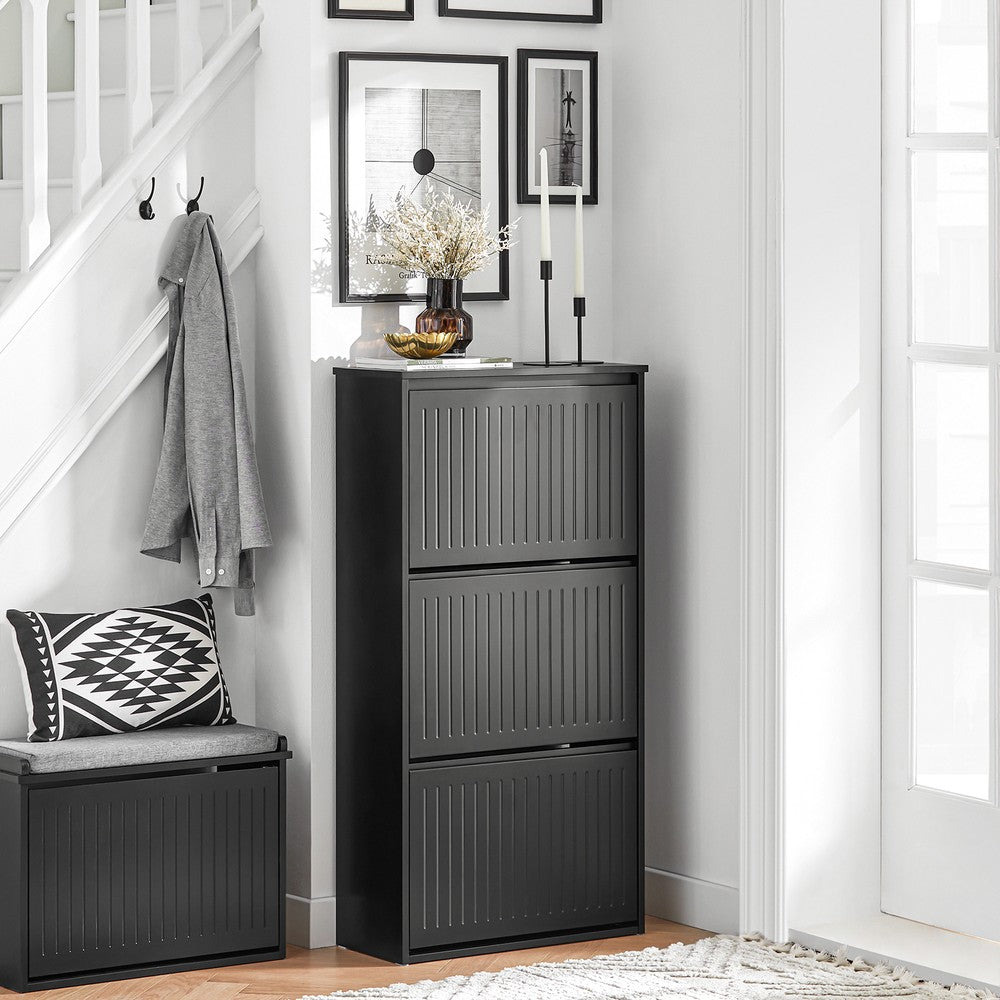 SoBuy Scarpiera Salvaspazio Slim Scarpiera con 3 Ribalte Mobile Portascarpe Regolabili da Ingresso Nero 61x25x120 cm FSR165-H-SCH