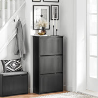 SoBuy Scarpiera Salvaspazio Slim Scarpiera con 3 Ribalte Mobile Portascarpe Regolabili da Ingresso Nero 61x25x120 cm FSR165-H-SCH