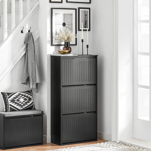 SoBuy Scarpiera Salvaspazio Slim Scarpiera con 3 Ribalte Mobile Portascarpe Regolabili da Ingresso Nero 61x25x120 cm FSR165-H-SCH