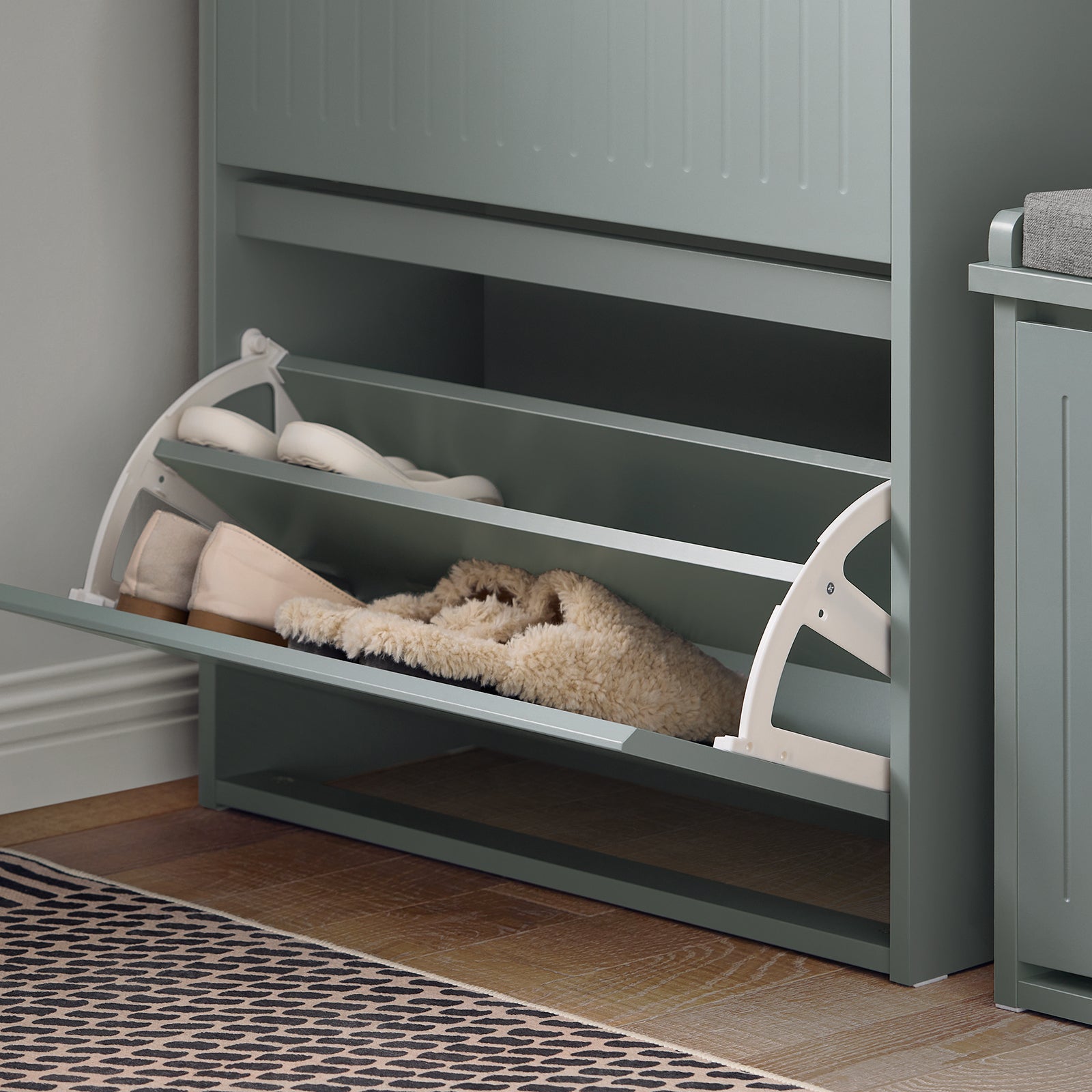 Scarpiera Con 2 Ribalte E 1 Cassetto Scarpiera Con Scomparto Aggiuntivo Portascarpe Salvaspazio Grigio 61x26x100cm FSR165-HG