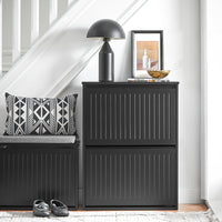 Scarpiera Con 2 Ribalte E 4 Ripiani Scarpiera Con Scomparto Aggiuntivo Portascarpe Salvaspazio Nero 61x26x81cm FSR165-K-SCH