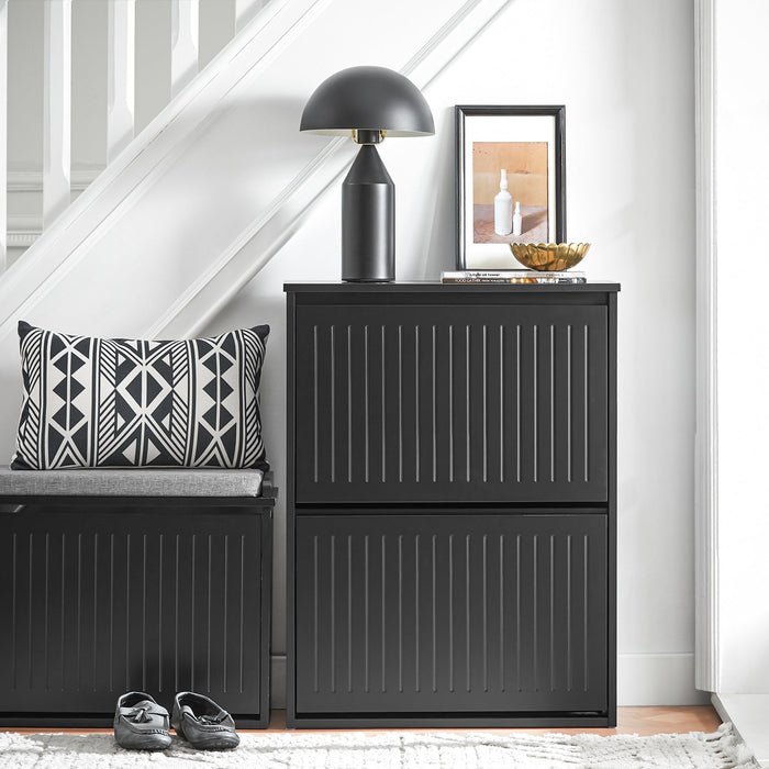 Scarpiera Con 2 Ribalte E 4 Ripiani Scarpiera Con Scomparto Aggiuntivo Portascarpe Salvaspazio Nero 61x26x81cm FSR165-K-SCH