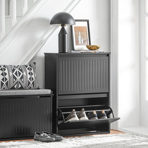 Scarpiera Con 2 Ribalte E 4 Ripiani Scarpiera Con Scomparto Aggiuntivo Portascarpe Salvaspazio Nero 61x26x81cm FSR165-K-SCH