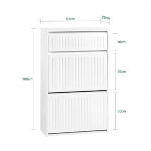 Scarpiera Con 2 Ribalte E 1 Cassetto Scarpiera Con Scomparto Aggiuntivo Portascarpe Salvaspazio Bianco 61x26x100cm FSR165-W