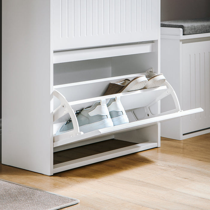 Scarpiera Con 2 Ribalte E 1 Cassetto Scarpiera Con Scomparto Aggiuntivo Portascarpe Salvaspazio Bianco 61x26x100cm FSR165-W