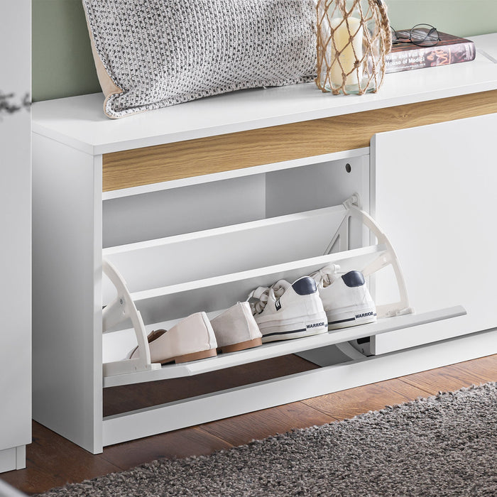 Panca da ingresso con contenitore Scarpiera con patta Bianco 104x30x47cm FSR171-W