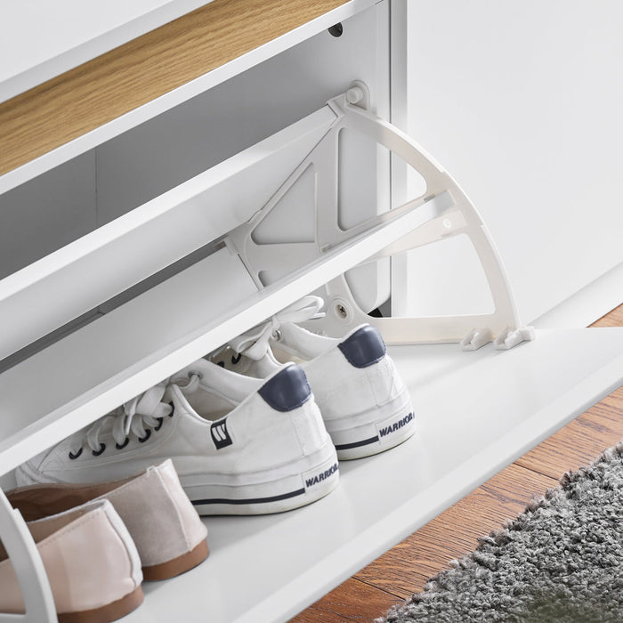 Panca da ingresso con contenitore Scarpiera con patta Bianco 104x30x47cm FSR171-W