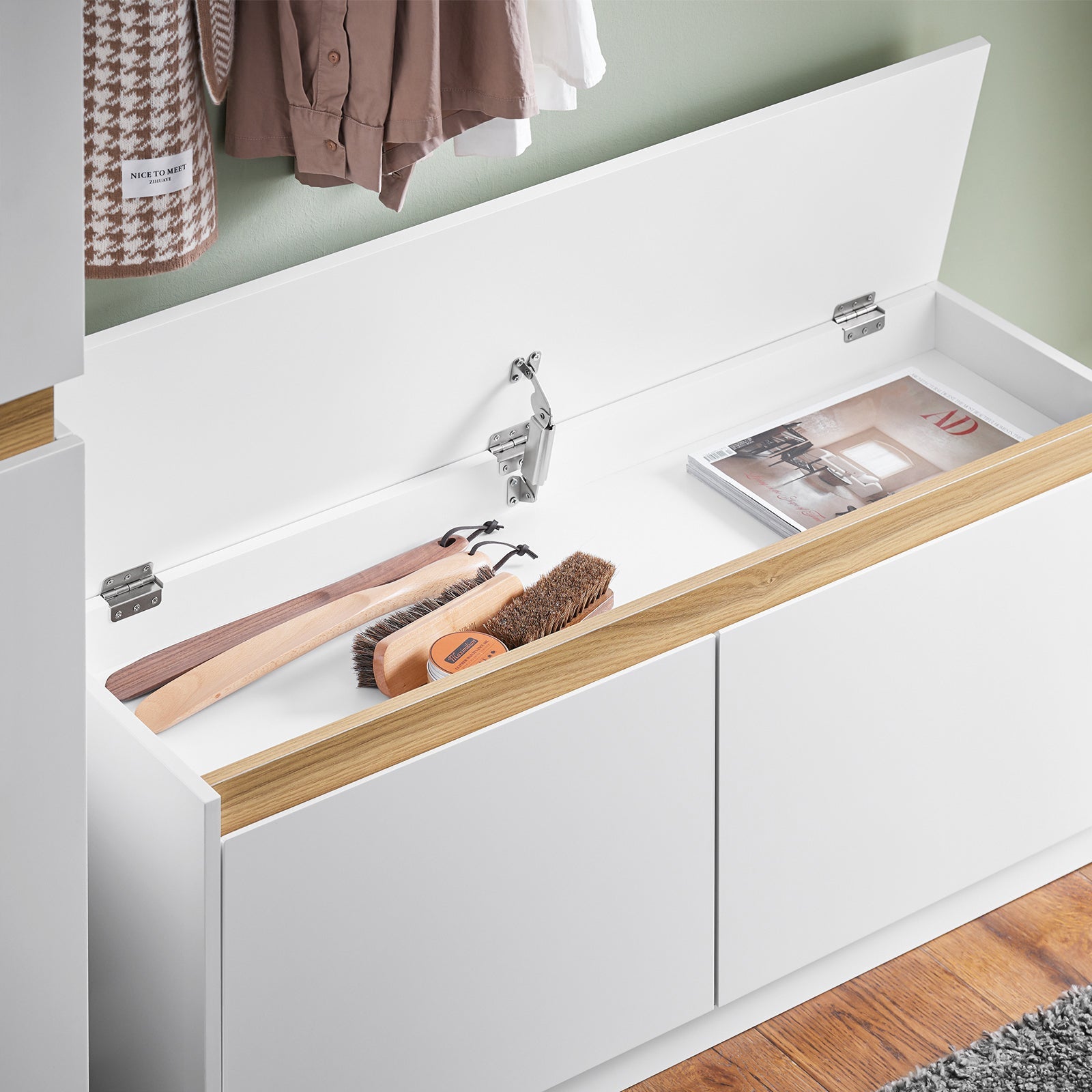 Panca da ingresso con contenitore Scarpiera con patta Bianco 104x30x47cm FSR171-W