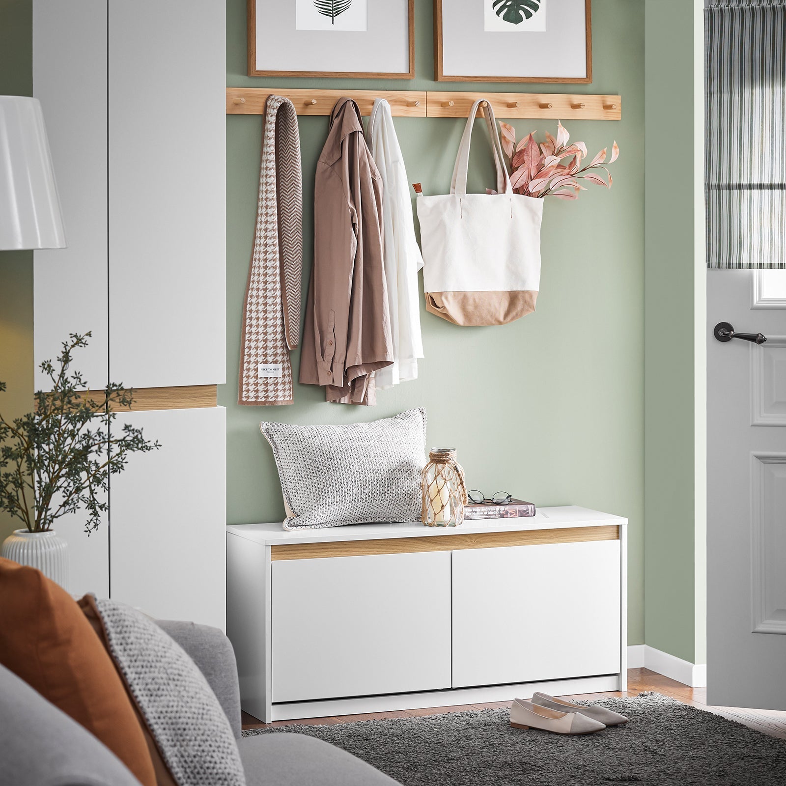 Panca da ingresso con contenitore Scarpiera con patta Bianco 104x30x47cm FSR171-W