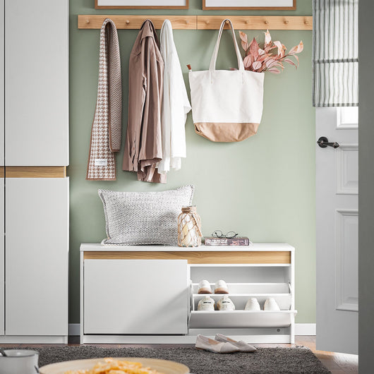 Panca da ingresso con contenitore Scarpiera con patta Bianco 104x30x47cm FSR171-W