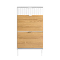 Scarpiera slim, Portascarpe con 2 ribalte e 1 cassetto, Bianco-Naturale 60x35x110cm FSR174-WN