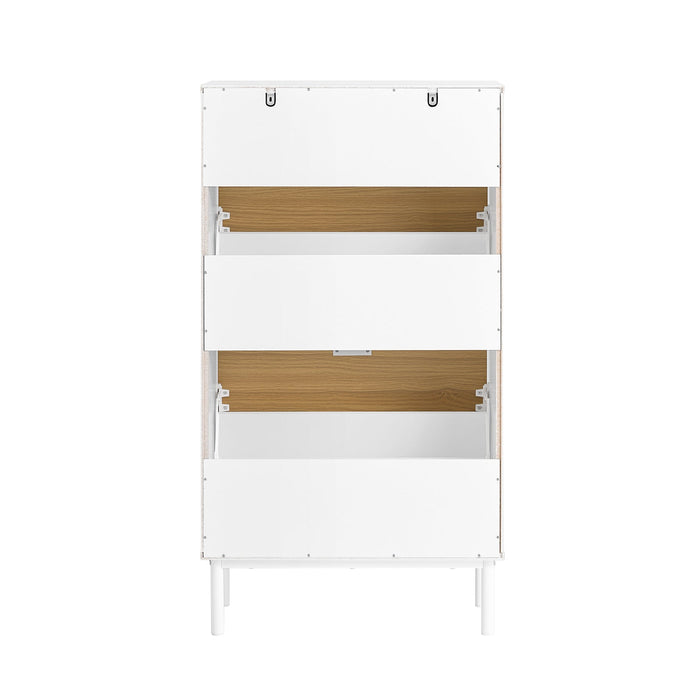 Scarpiera slim, Portascarpe con 2 ribalte e 1 cassetto, Bianco-Naturale 60x35x110cm FSR174-WN
