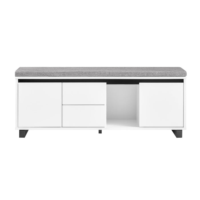 Scarpiera con 2 ante e 2 cassetti, Panca con vano portaoggetti, Panca ingresso, Scarpiera con sedile, Bianco 110x35x42cm FSR176-W