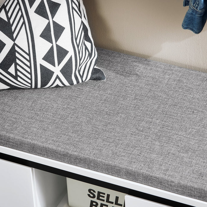 Scarpiera con 2 ante e 2 cassetti, Panca con vano portaoggetti, Panca ingresso, Scarpiera con sedile, Bianco 110x35x42cm FSR176-W