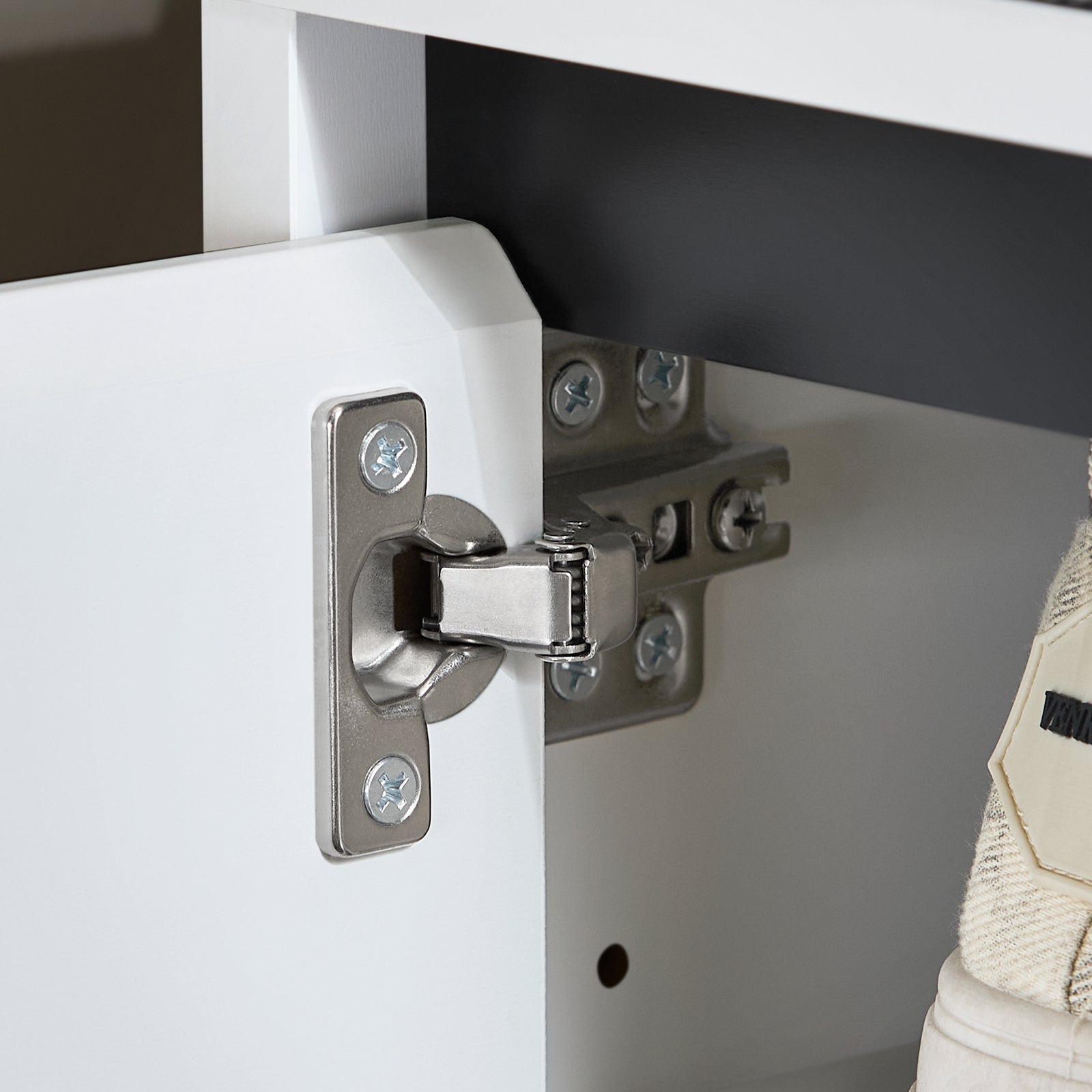 Scarpiera con 2 ante e 2 cassetti, Panca con vano portaoggetti, Panca ingresso, Scarpiera con sedile, Bianco 110x35x42cm FSR176-W