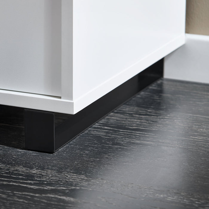 Scarpiera con 2 ante e 2 cassetti, Panca con vano portaoggetti, Panca ingresso, Scarpiera con sedile, Bianco 110x35x42cm FSR176-W