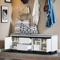 Scarpiera con 2 ante e 2 cassetti, Panca con vano portaoggetti, Panca ingresso, Scarpiera con sedile, Bianco 110x35x42cm FSR176-W