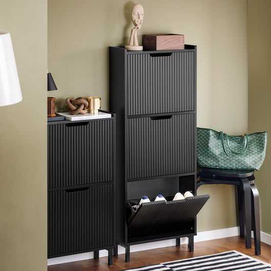 Mobiletto portascarpe scarpiera mobile ingresso salvaspazio Regolabili Nero 50x19x130cm 3 ante FSR177-H-SCH