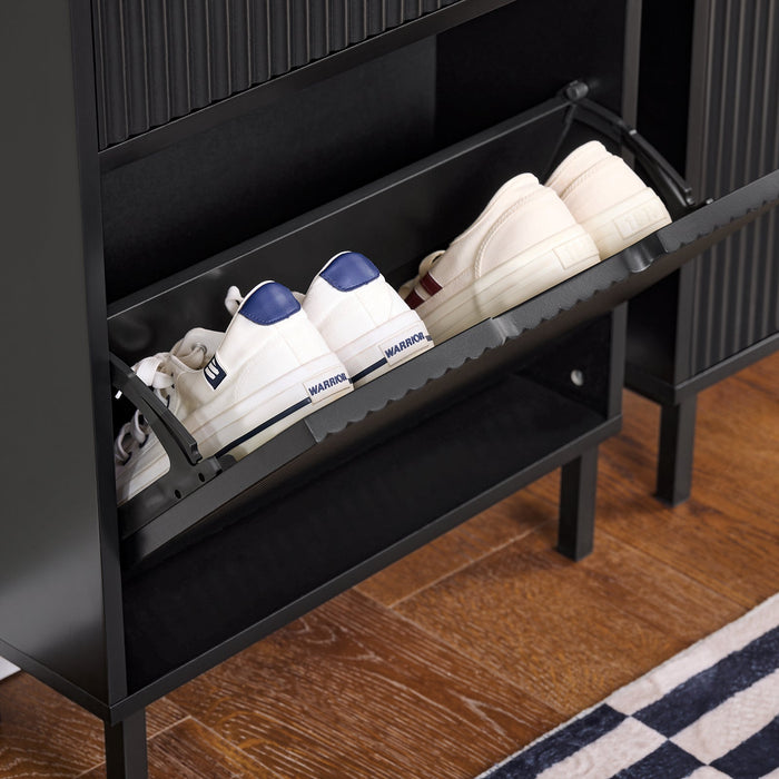 Mobiletto portascarpe scarpiera mobile ingresso salvaspazio Regolabili Nero 50x19x90cm 2 ante FSR177-SCH