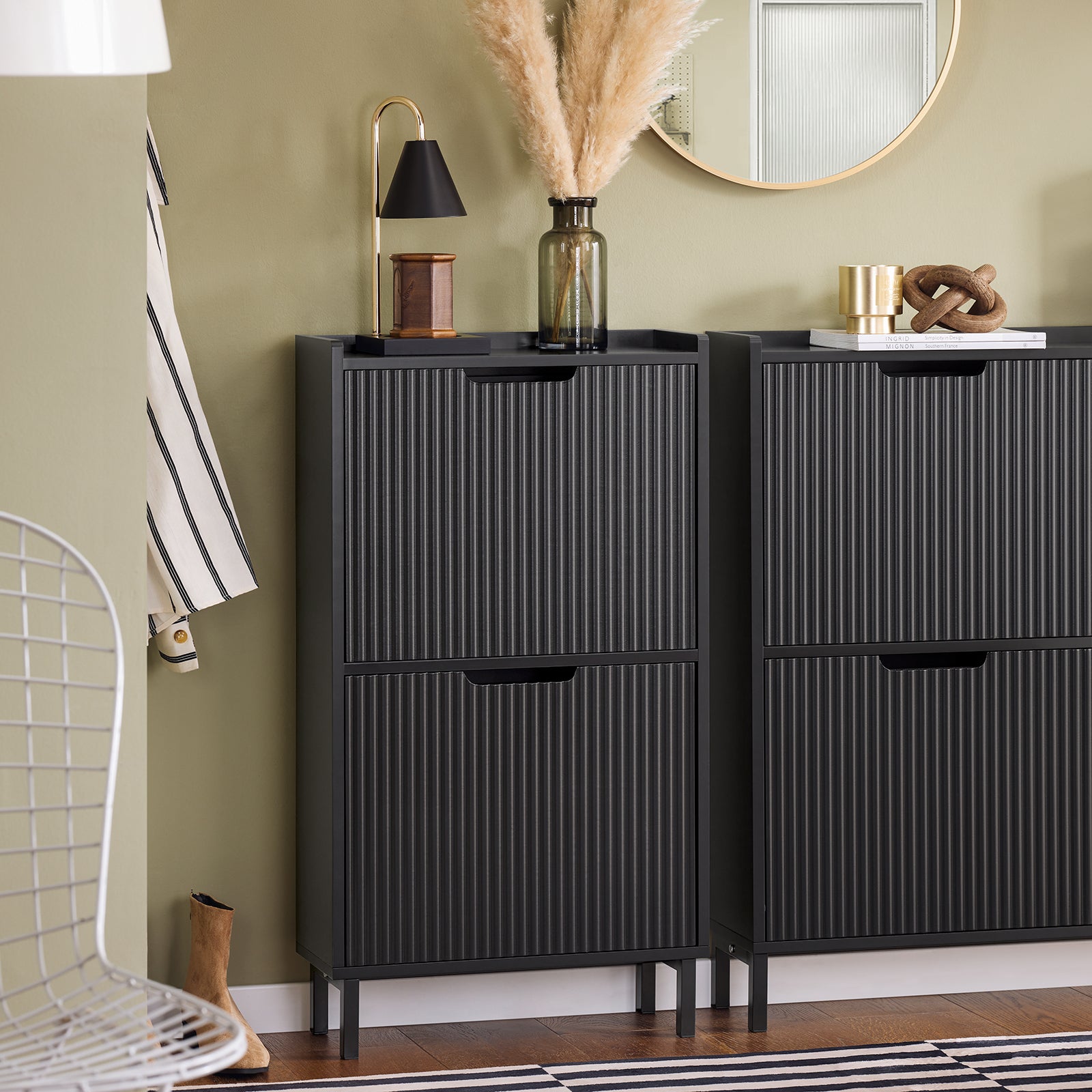 Mobiletto portascarpe scarpiera mobile ingresso salvaspazio Regolabili Nero 50x19x90cm 2 ante FSR177-SCH