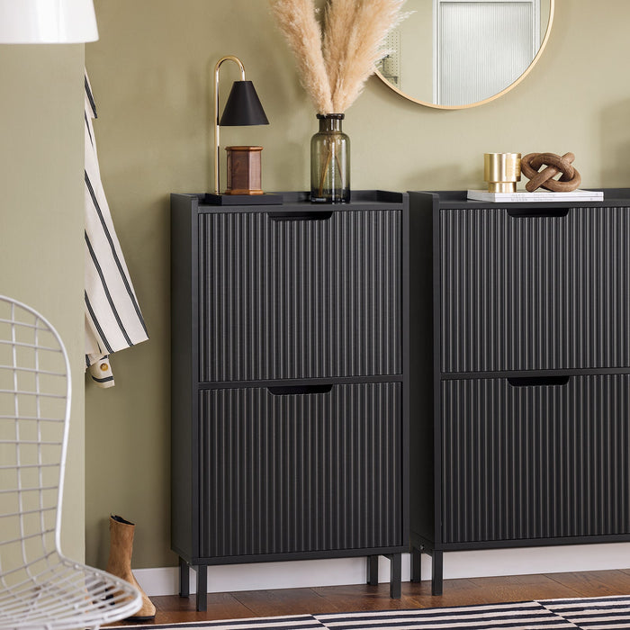 Mobiletto portascarpe scarpiera mobile ingresso salvaspazio Regolabili Nero 50x19x90cm 2 ante FSR177-SCH