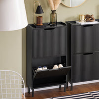 Mobiletto portascarpe scarpiera mobile ingresso salvaspazio Regolabili Nero 50x19x90cm 2 ante FSR177-SCH