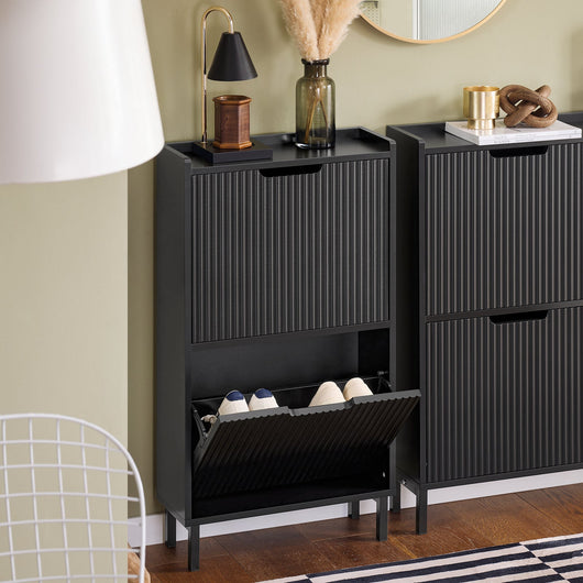 Mobiletto portascarpe scarpiera mobile ingresso salvaspazio Regolabili Nero 50x19x90cm 2 ante FSR177-SCH