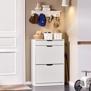 Scarpiera ribaltabile Scarpiera a 2 ribalte e un cassetto Portascarpe salvaspazio Slim, Bianco 60x30x90cm FSR180-W