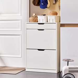 Scarpiera ribaltabile Scarpiera a 2 ribalte e un cassetto Portascarpe salvaspazio Slim, Bianco 60x30x90cm FSR180-W