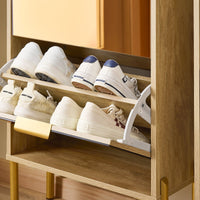 SoBuy Scarpiera con 3 ante in vetro Scarpiera con 6 ripiani Scarpiera portascarpe Colore d'oro 55x24x124cm FSR181-H-G