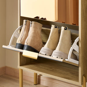 SoBuy Scarpiera con 3 ante in vetro Scarpiera con 6 ripiani Scarpiera portascarpe Colore d'oro 55x24x124cm FSR181-H-G