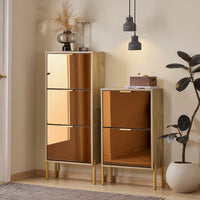 SoBuy Scarpiera con 3 ante in vetro Scarpiera con 6 ripiani Scarpiera portascarpe Colore d'oro 55x24x124cm FSR181-H-G