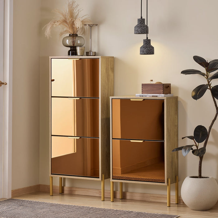 SoBuy Scarpiera con 3 ante in vetro Scarpiera con 6 ripiani Scarpiera portascarpe Colore d'oro 55x24x124cm FSR181-H-G