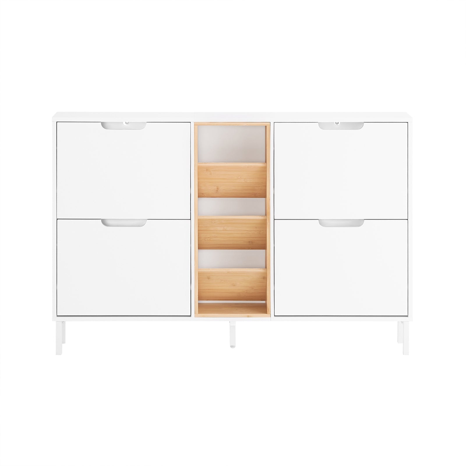 SoBuy Scarpiera con 4 ribalte Scarpiera stretta con 3 ripiani Cassettiera per scarpe Bianco e Naturale 126x19x85 cm FSR183-WN