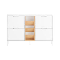 SoBuy Scarpiera con 4 ribalte Scarpiera stretta con 3 ripiani Cassettiera per scarpe Bianco e Naturale 126x19x85 cm FSR183-WN