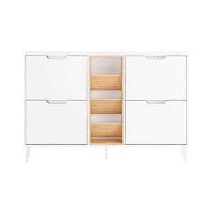 SoBuy Scarpiera con 4 ribalte Scarpiera stretta con 3 ripiani Cassettiera per scarpe Bianco e Naturale 126x19x85 cm FSR183-WN