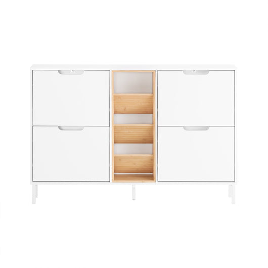 SoBuy Scarpiera con 4 ribalte Scarpiera stretta con 3 ripiani Cassettiera per scarpe Bianco e Naturale 126x19x85 cm FSR183-WN