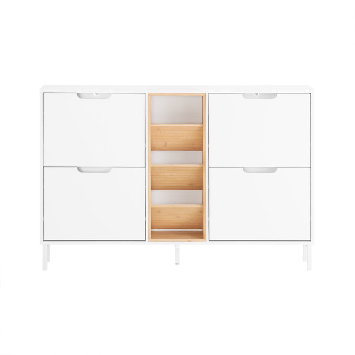 SoBuy Scarpiera con 4 ribalte Scarpiera stretta con 3 ripiani Cassettiera per scarpe Bianco e Naturale 126x19x85 cm FSR183-WN