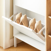 SoBuy Scarpiera con 4 ribalte Scarpiera stretta con 3 ripiani Cassettiera per scarpe Bianco e Naturale 126x19x85 cm FSR183-WN