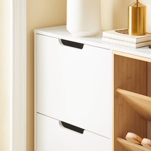 SoBuy Scarpiera con 4 ribalte Scarpiera stretta con 3 ripiani Cassettiera per scarpe Bianco e Naturale 126x19x85 cm FSR183-WN