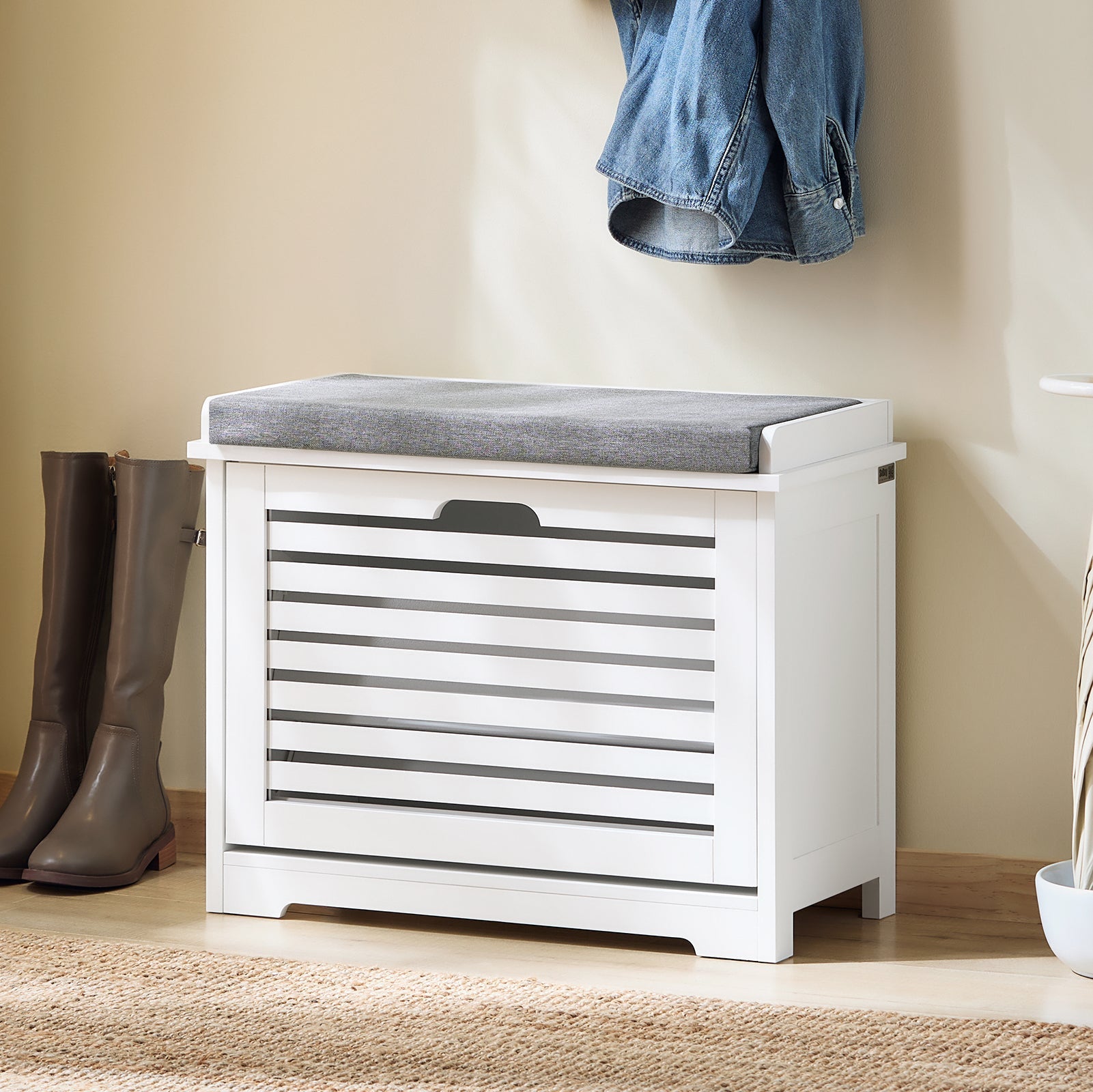 SoBuy Scarpiera Panca Scarpiera Portascarpe Bianco Con Seduta Bianco 60x29x49cm FSR184-K-W