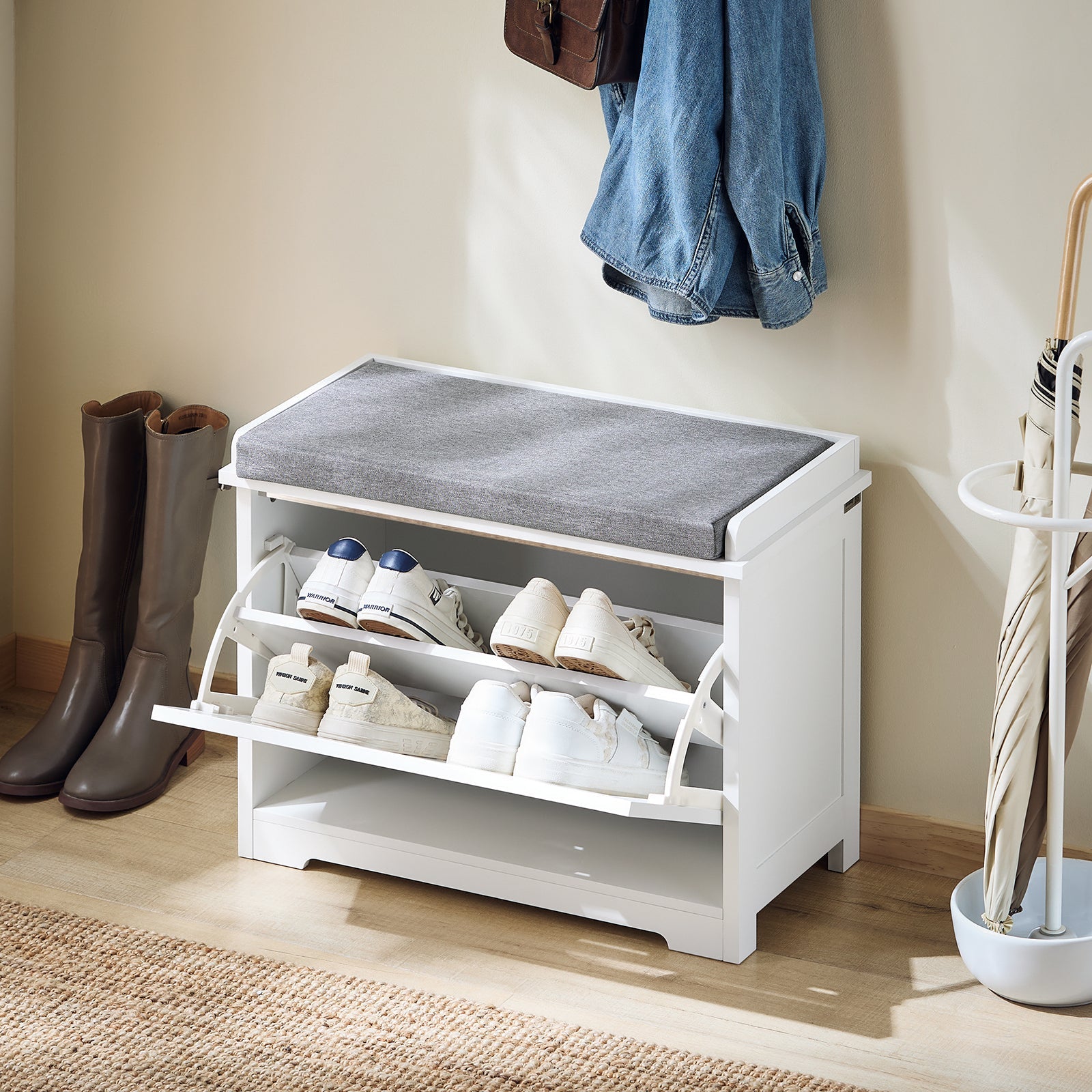 SoBuy Scarpiera Panca Scarpiera Portascarpe Bianco Con Seduta Bianco 60x29x49cm FSR184-K-W