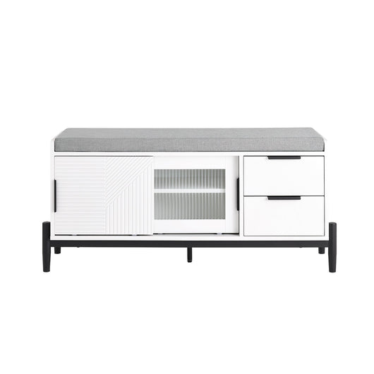 SoBuy Panca con seduta, Scarpiera con 2 ante scorrevoli e 2 cassetti, Panca ingresso con vano portaoggetti, 110x35x51cm FSR187-W