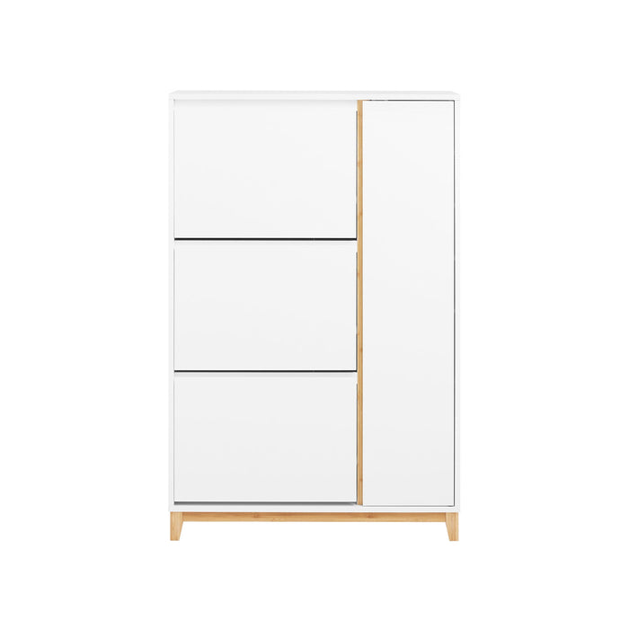 SoBuy Scarpiera con 3 ante Scarpiera stretta con 6 ripiani Cassettiera per scarpe Bianco-Naturale 86x34x122 cm FSR189-WN