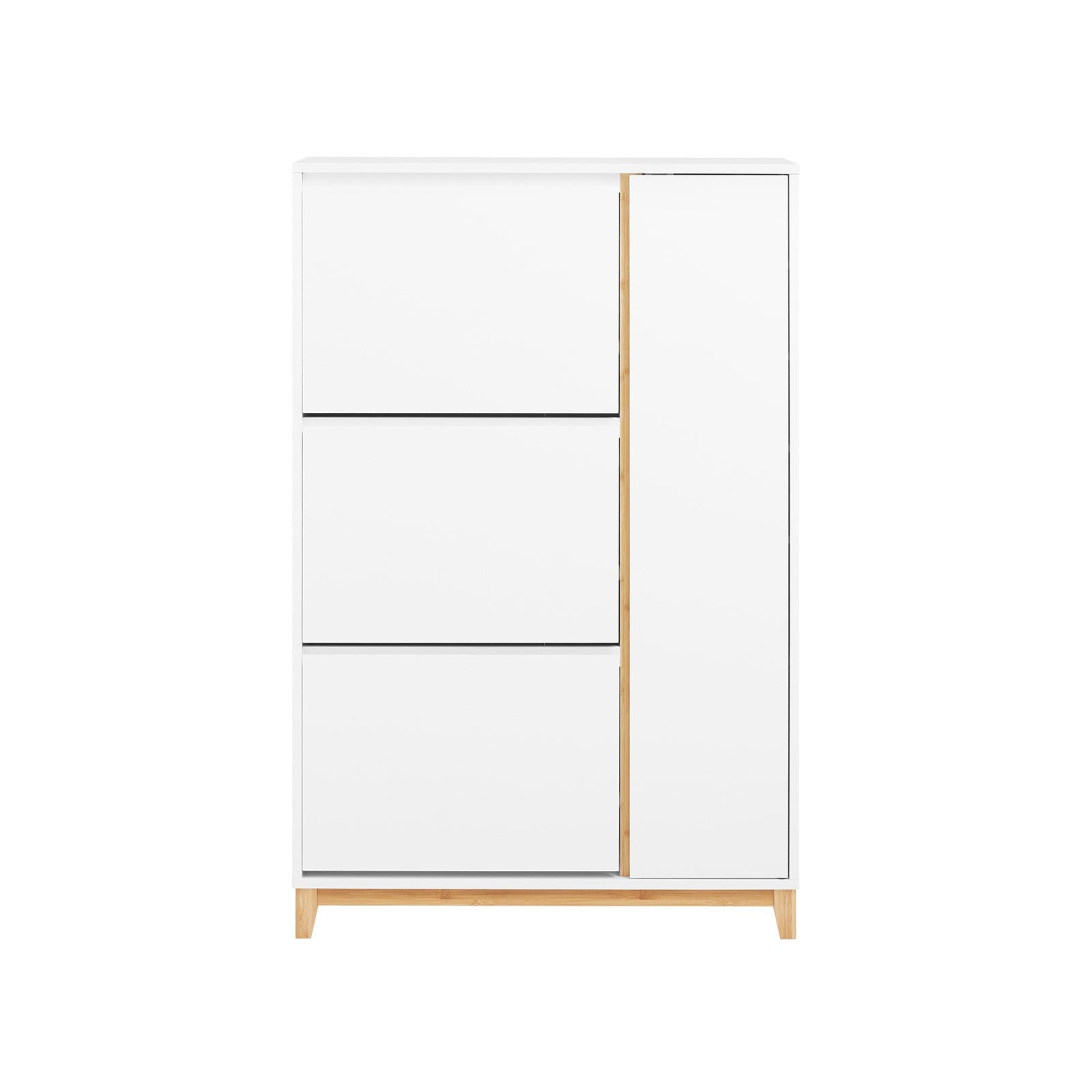 SoBuy Scarpiera con 3 ante Scarpiera stretta con 6 ripiani Cassettiera per scarpe Bianco-Naturale 86x34x122 cm FSR189-WN