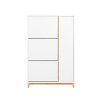 SoBuy Scarpiera con 3 ante Scarpiera stretta con 6 ripiani Cassettiera per scarpe Bianco-Naturale 86x34x122 cm FSR189-WN