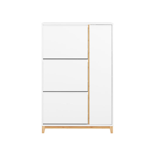 SoBuy Scarpiera con 3 ante Scarpiera stretta con 6 ripiani Cassettiera per scarpe Bianco-Naturale 86x34x122 cm FSR189-WN