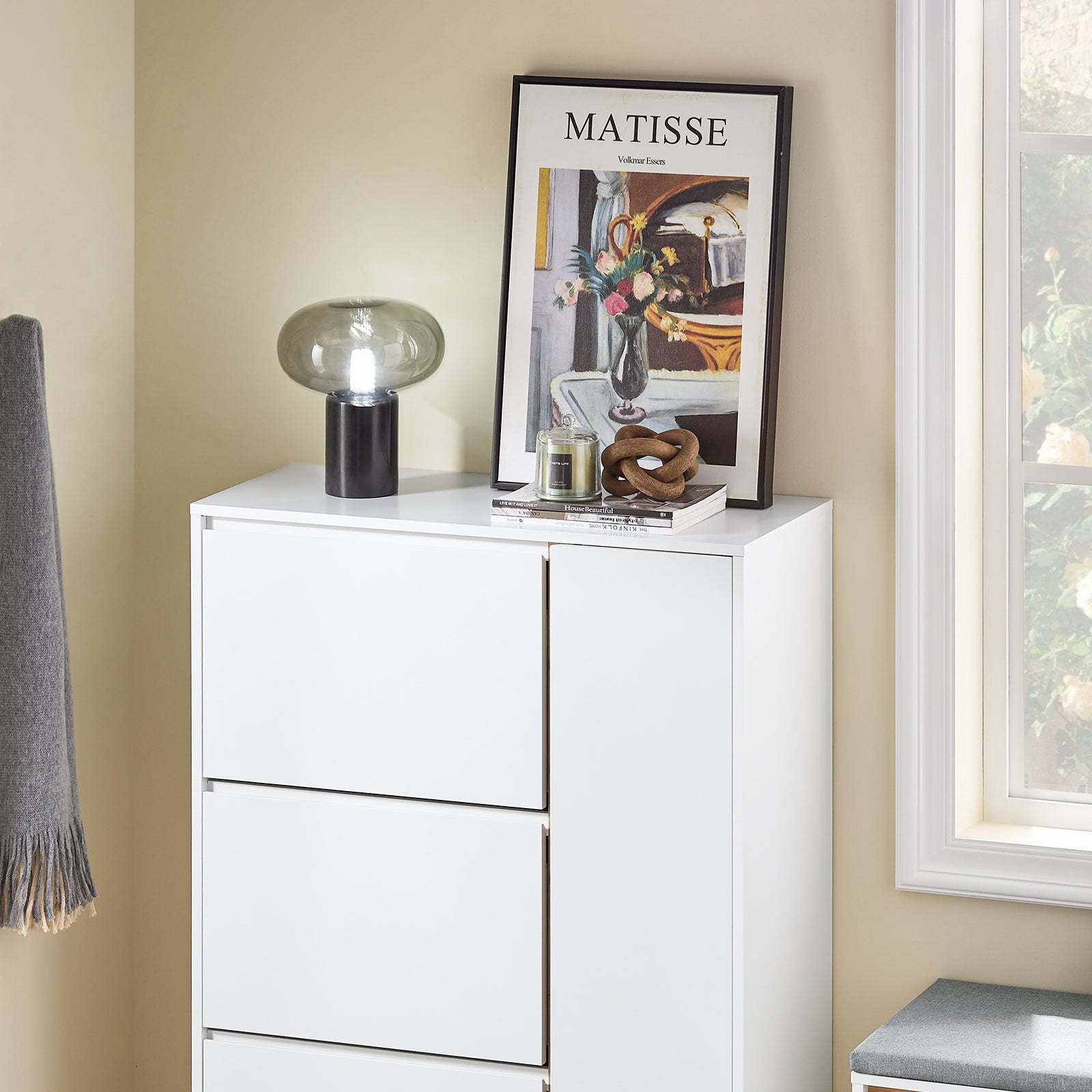 SoBuy Scarpiera con 3 ante Scarpiera stretta con 6 ripiani Cassettiera per scarpe Bianco-Naturale 86x34x122 cm FSR189-WN