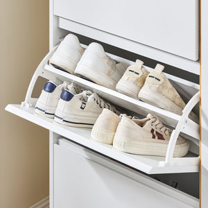 SoBuy Scarpiera con 3 ante Scarpiera stretta con 6 ripiani Cassettiera per scarpe Bianco-Naturale 86x34x122 cm FSR189-WN